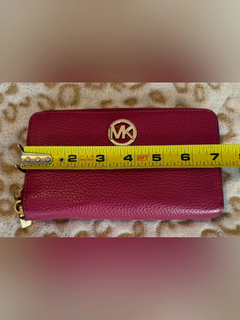 Michael Kors Leather Wallet Wristlet in Berry with Gold MK
